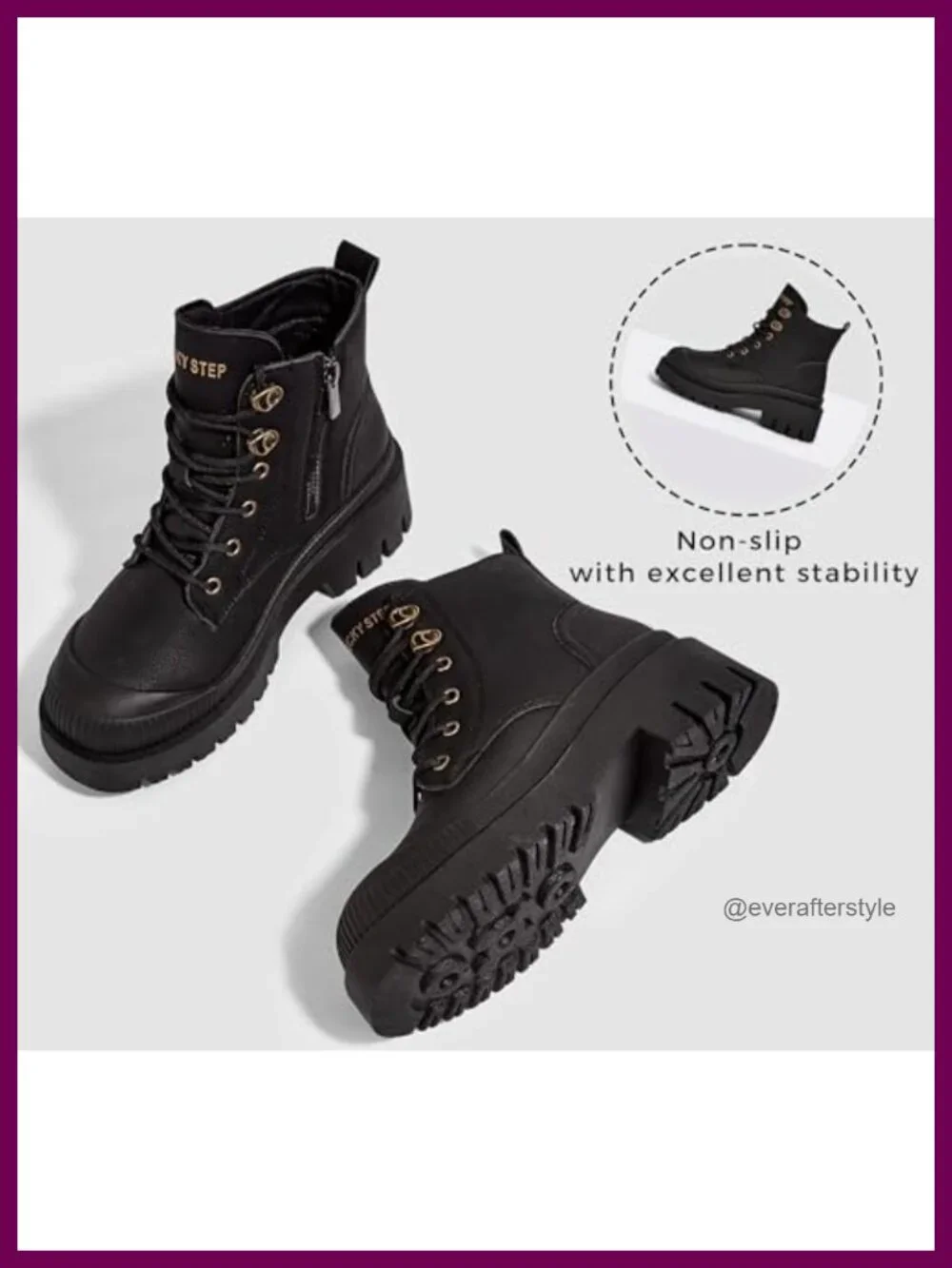 Women's Platform Ankle Boots Faux Leather Side Zipper Combat Style
